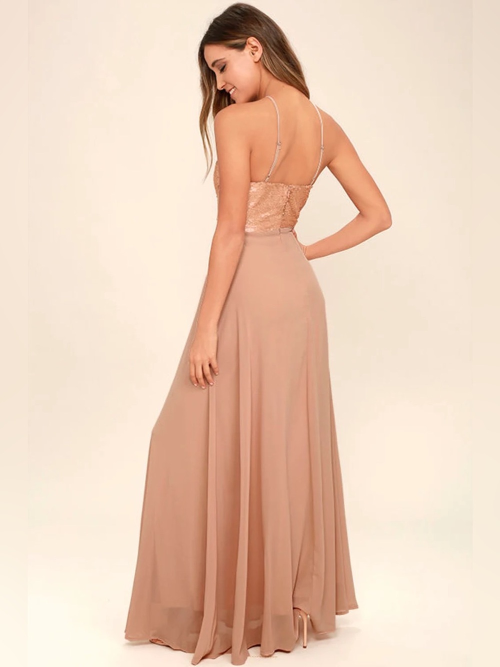 Lulus The Best Part Matte Gold Sequin Maxi Dress Size Medium - Picture 3 of 15